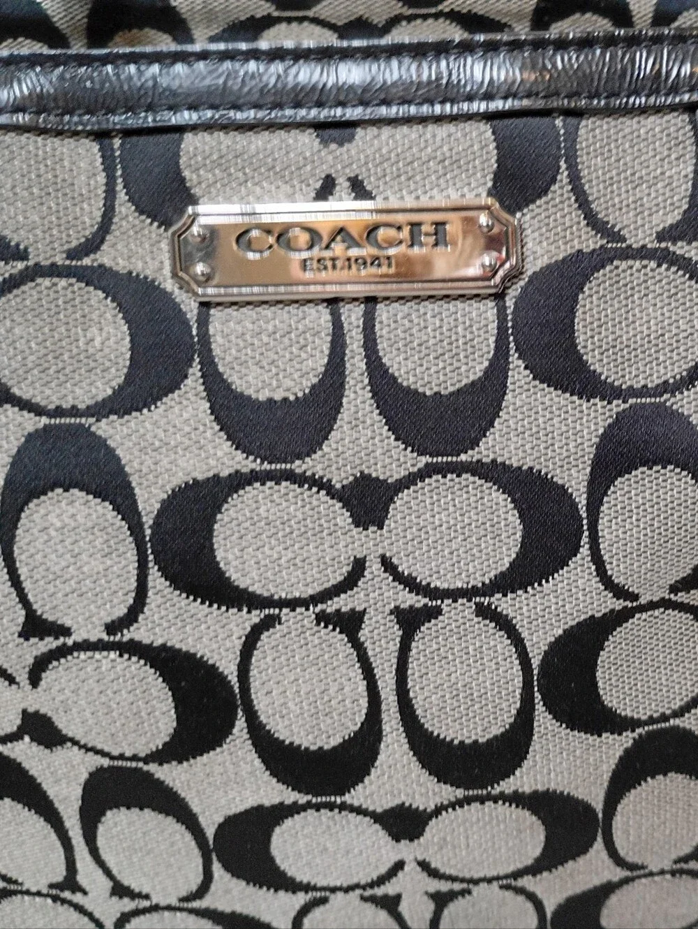 Coach Vintage 2010s Classic Black Grey Signature Monogram Gallery Satchel Tote
